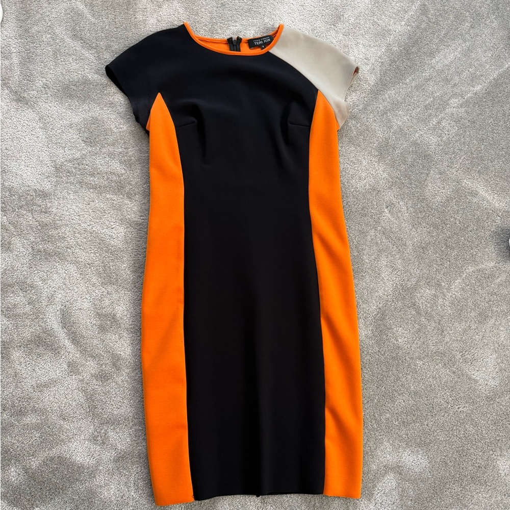 Teri Jon Rickie Freeman Black and Orange Dress